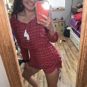 Bongo Red Long Sleeve Printed Romper